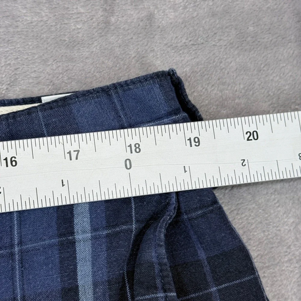 Banana Republic Shorts Mens 38 Plaid Navy Blue‎ Linen Cotton Blend Flat Front